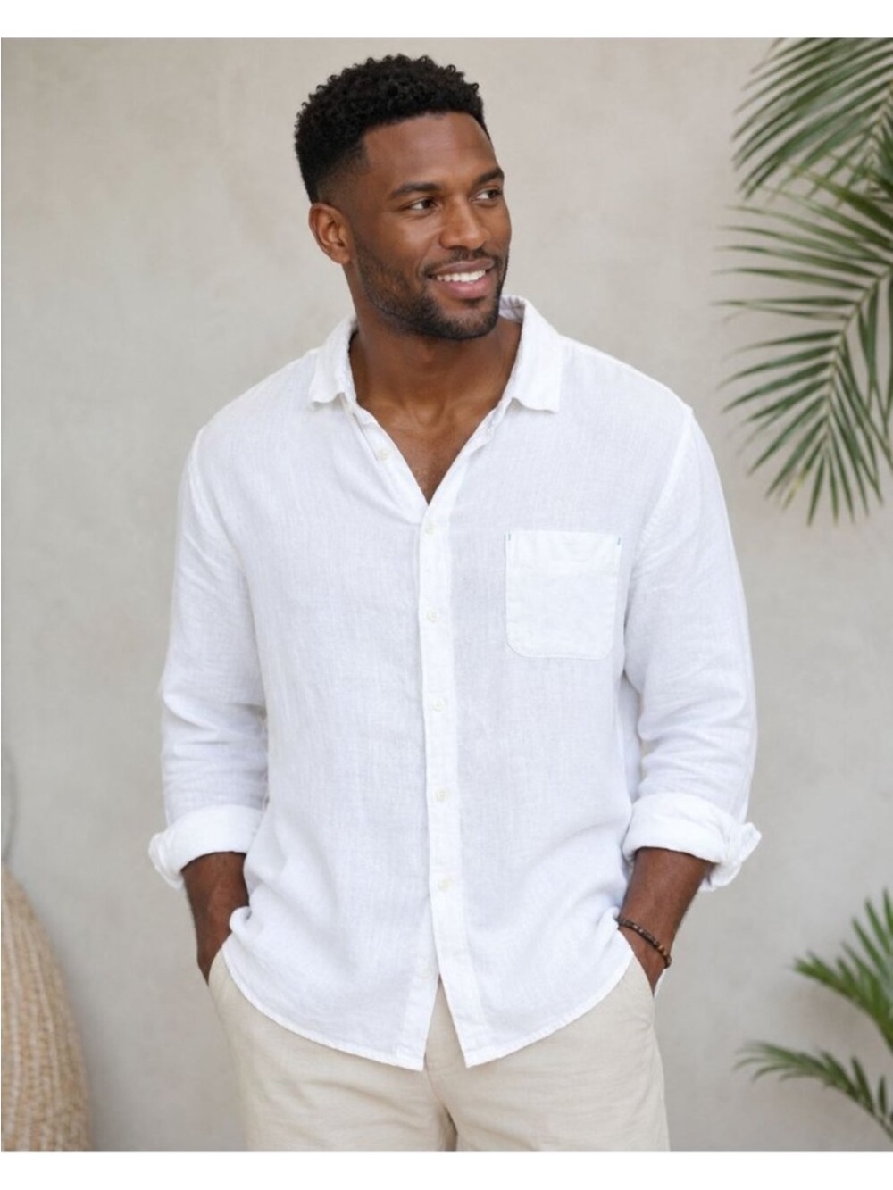 Tommy Bahama Men's Linen Shirt White Button Up Long Sleeve Coastal Large